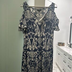 Navy and White Patterned Women's Dress NWT M